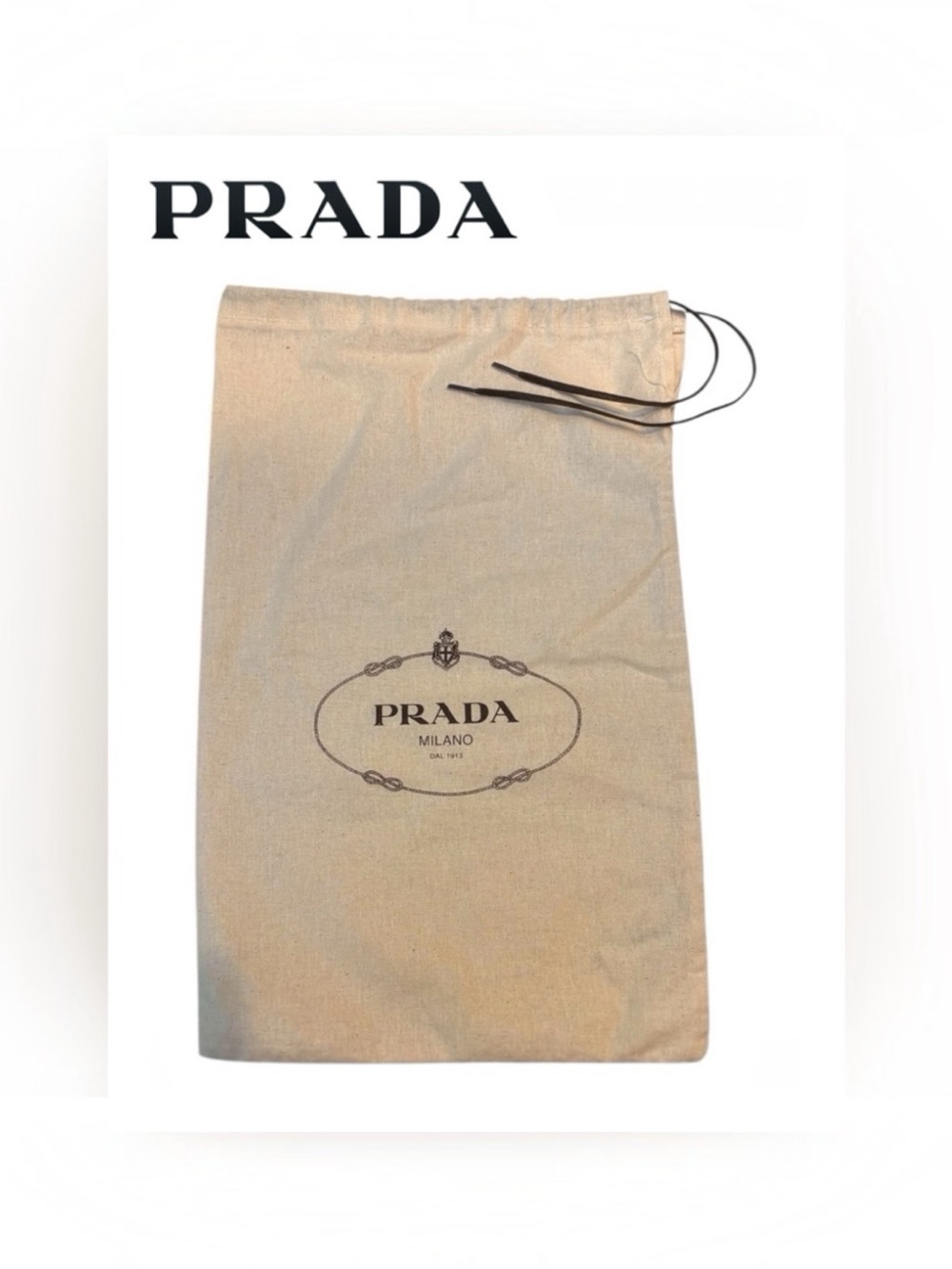 Authentic PRADA Large Drawstring Dust Bag Cream Brown Logo Purse Shoe Storage